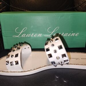 Lauren Lorraine White Sandals with Silver Studs